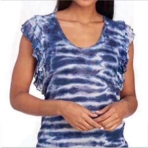 Young Fabulous & Broke top blue tie dye flutter sleeves linen
